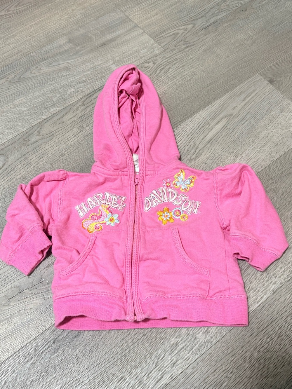 Harley-Davidson Pink Girls' Hoodie with Floral & Butterfly Embroidery